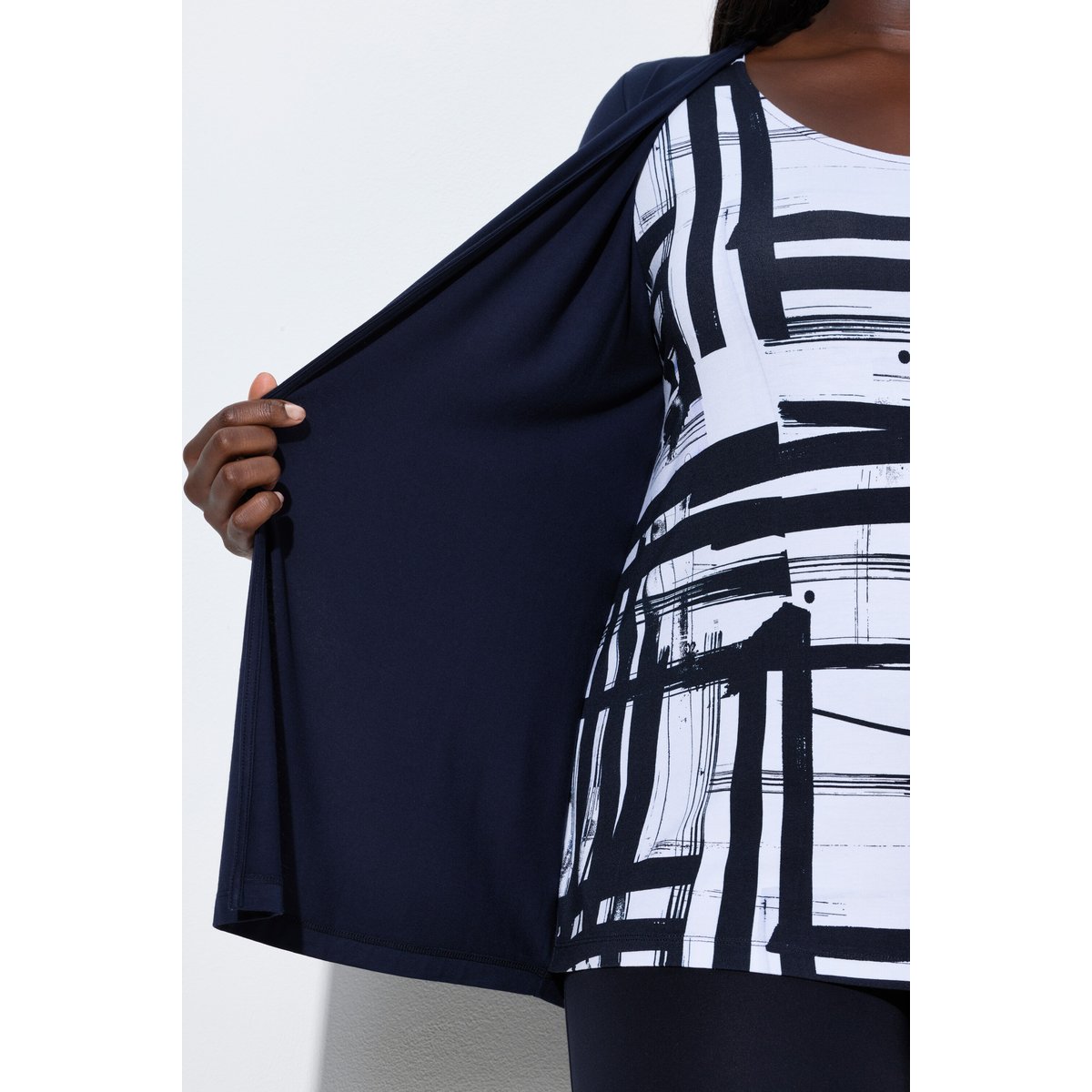 T-shirt 2-en-1, imprimé graphique marine foncé, ULLA POPKEN
