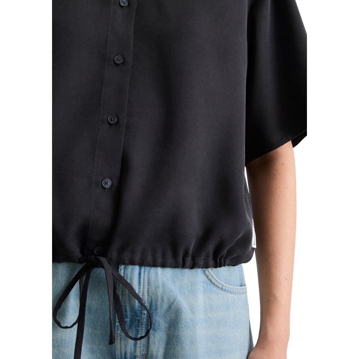Chemisier à crop relaxed en TENCEL™ Lyocell bleu fooncé, MARC O’POLO DENIM