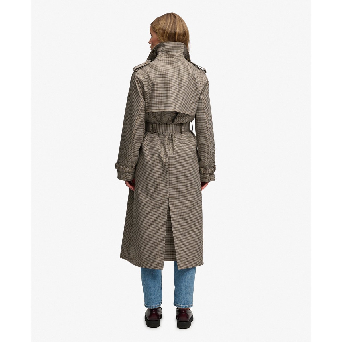 Trench-coat à micro-carreaux pied-de-poule brun micro, SUPERDRY