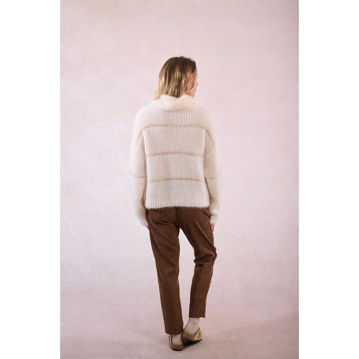 Striped Knitted Jumper with Sequin Insert ecru striped, MOLLY BRACKEN