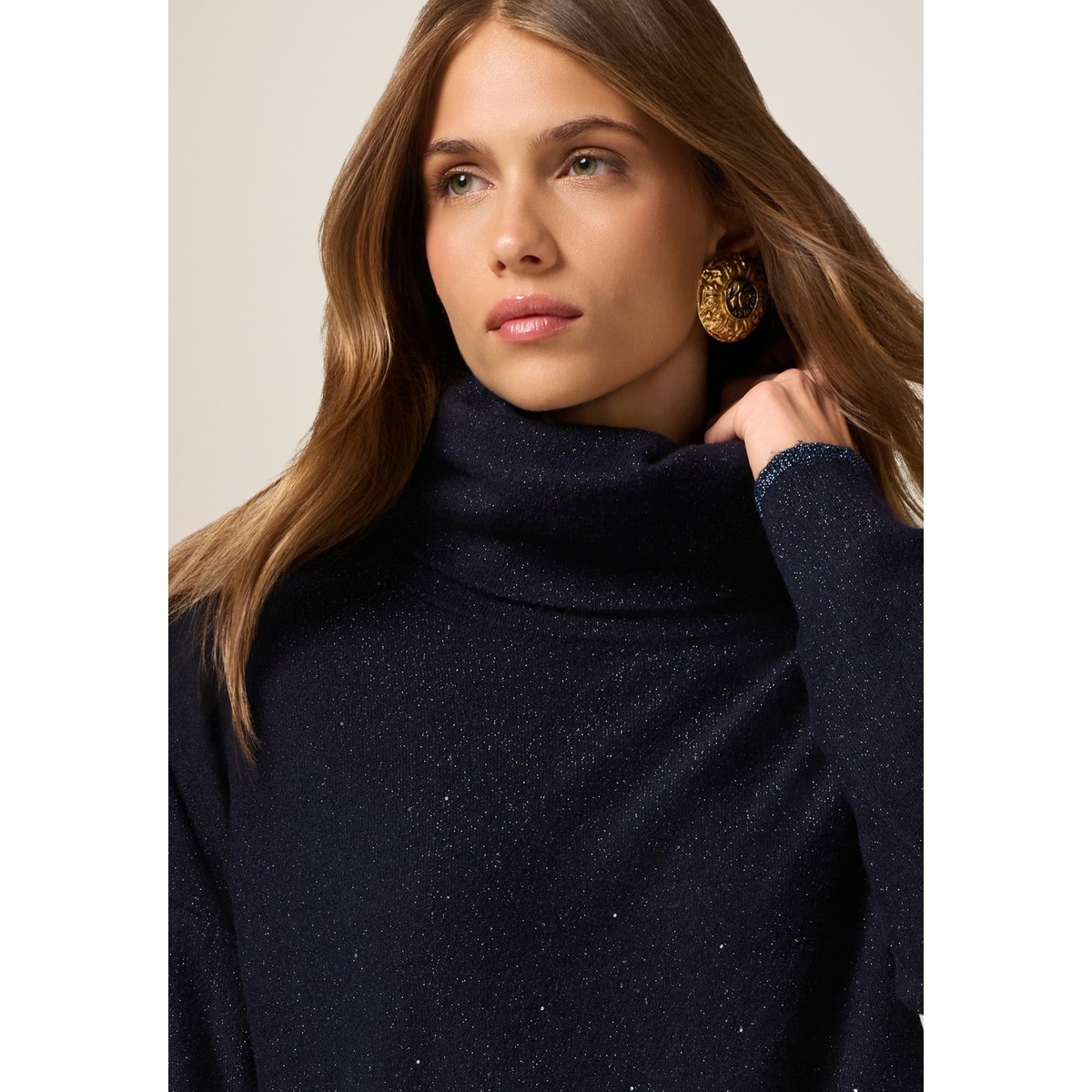 Pull à col roulé avec paillettes bleu, OLTRE