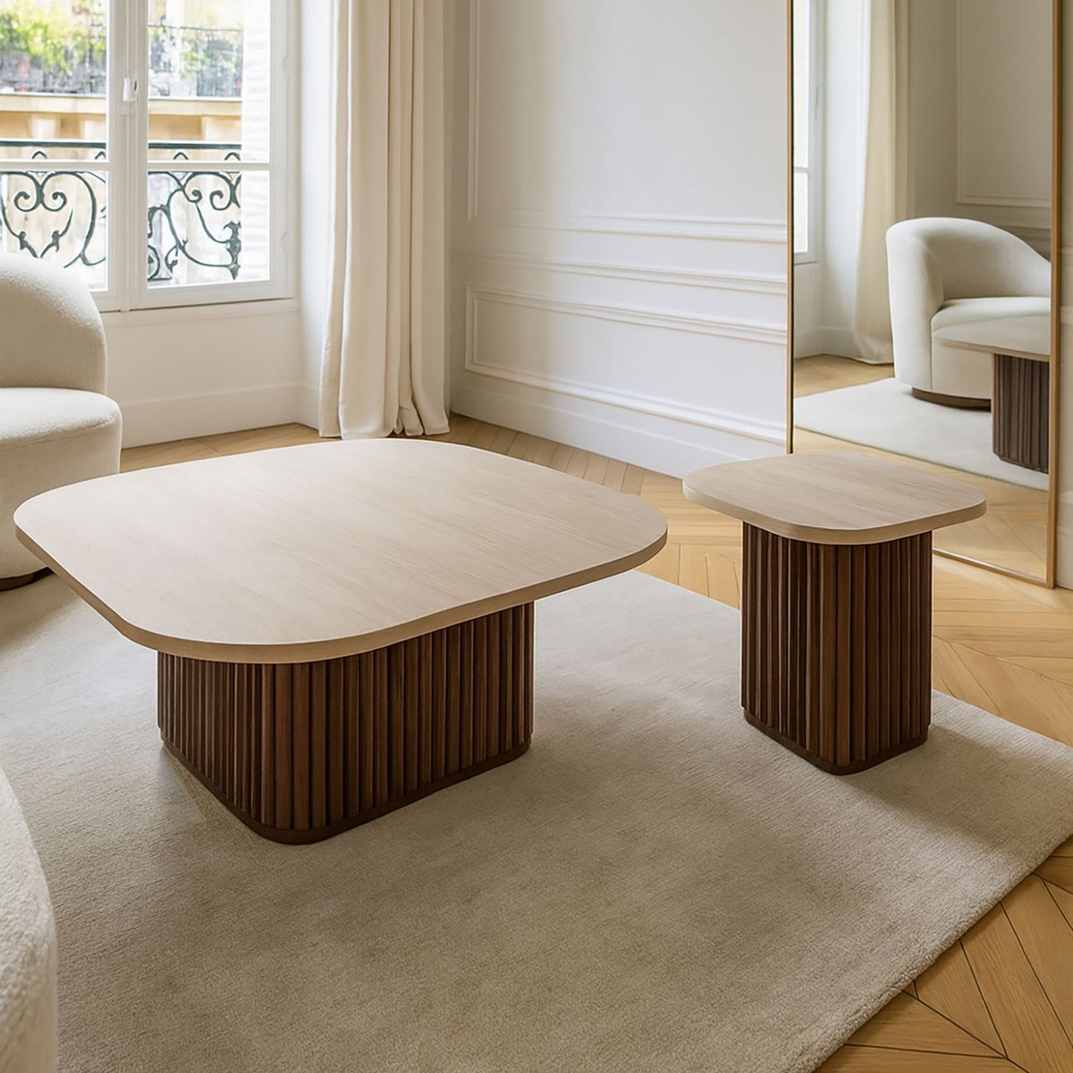 Table basse effet travertin, ESTHER naturel, NOW'S HOME
