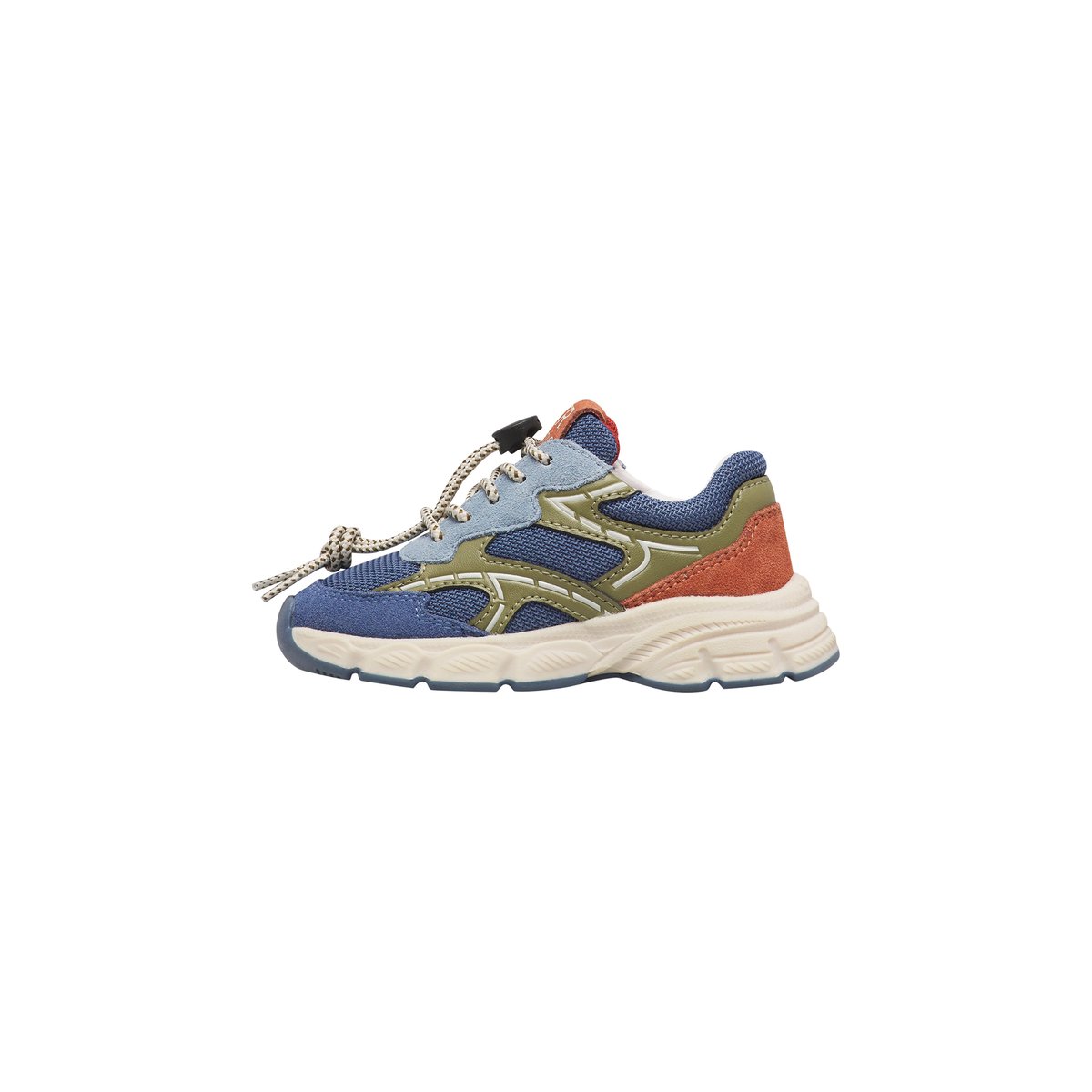 Sneakers en écopelle et tissu YAMBE. bleu-kaki, NATURINO