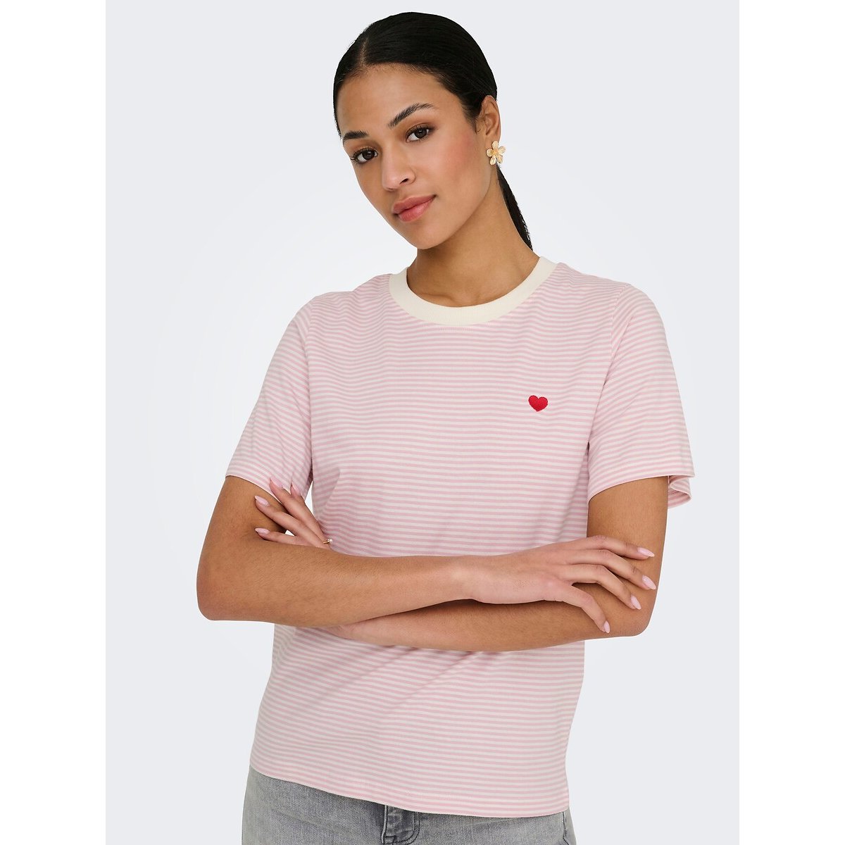 T-shirt manches courtes rayé blanc/rose, JDY