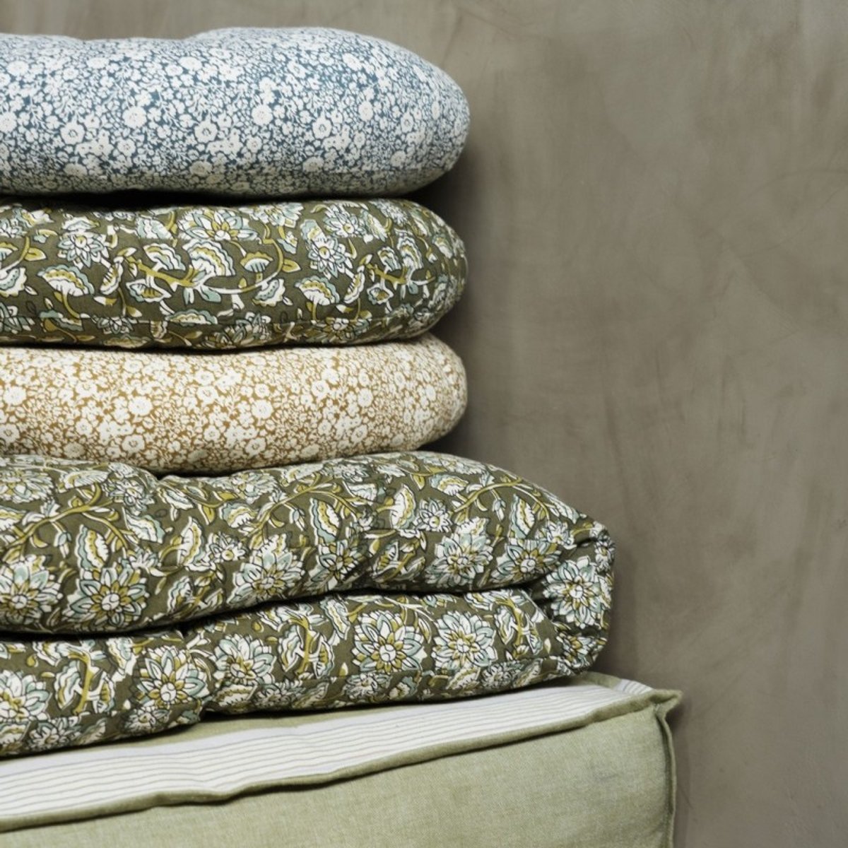 Matelas d'assise motif indien block print vert, MADAM STOLTZ