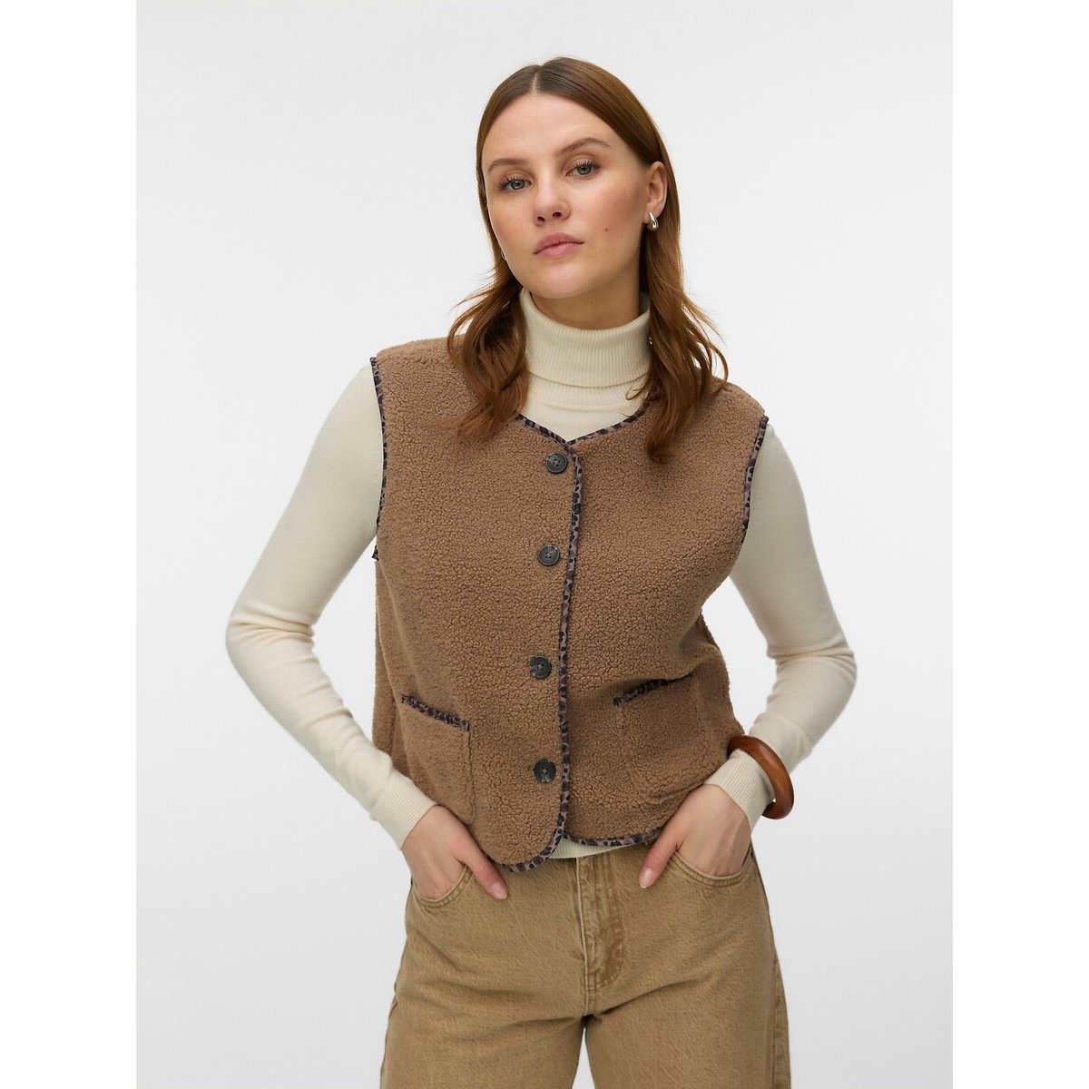 Gilet sans manches en sherpa camel, VERO MODA