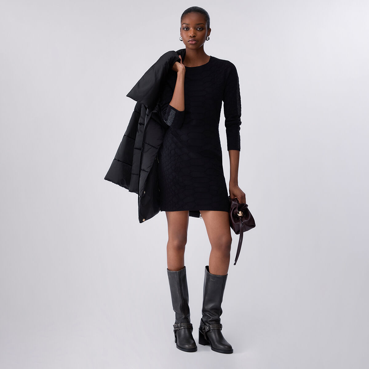 Robe courte en maille jacquard noir, LIU JO