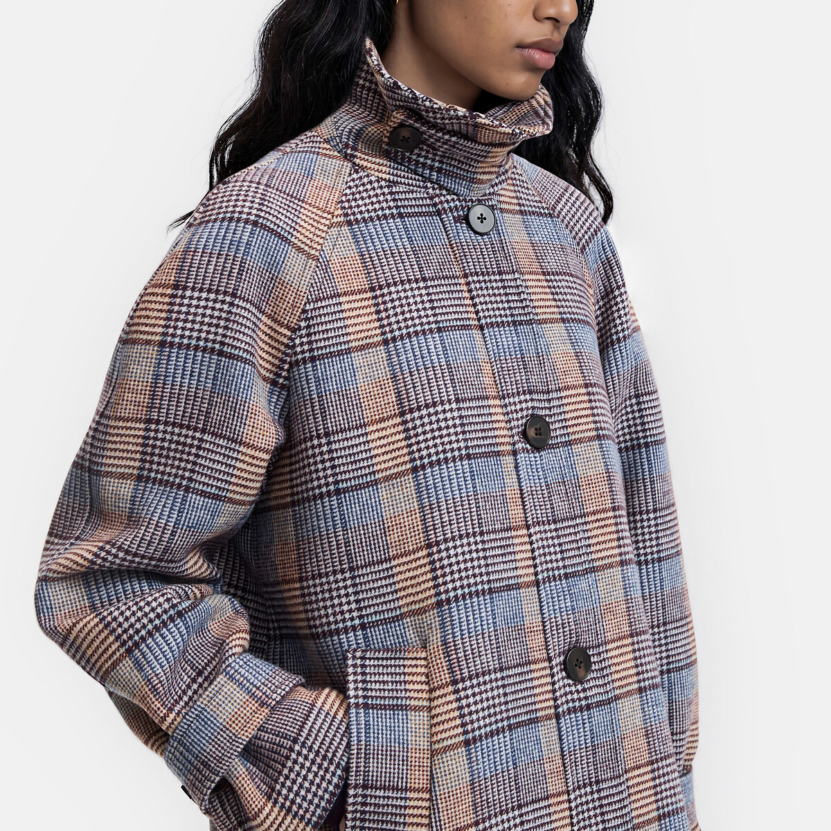 Manteau court, à carreaux carreaux violet, LA REDOUTE COLLECTIONS