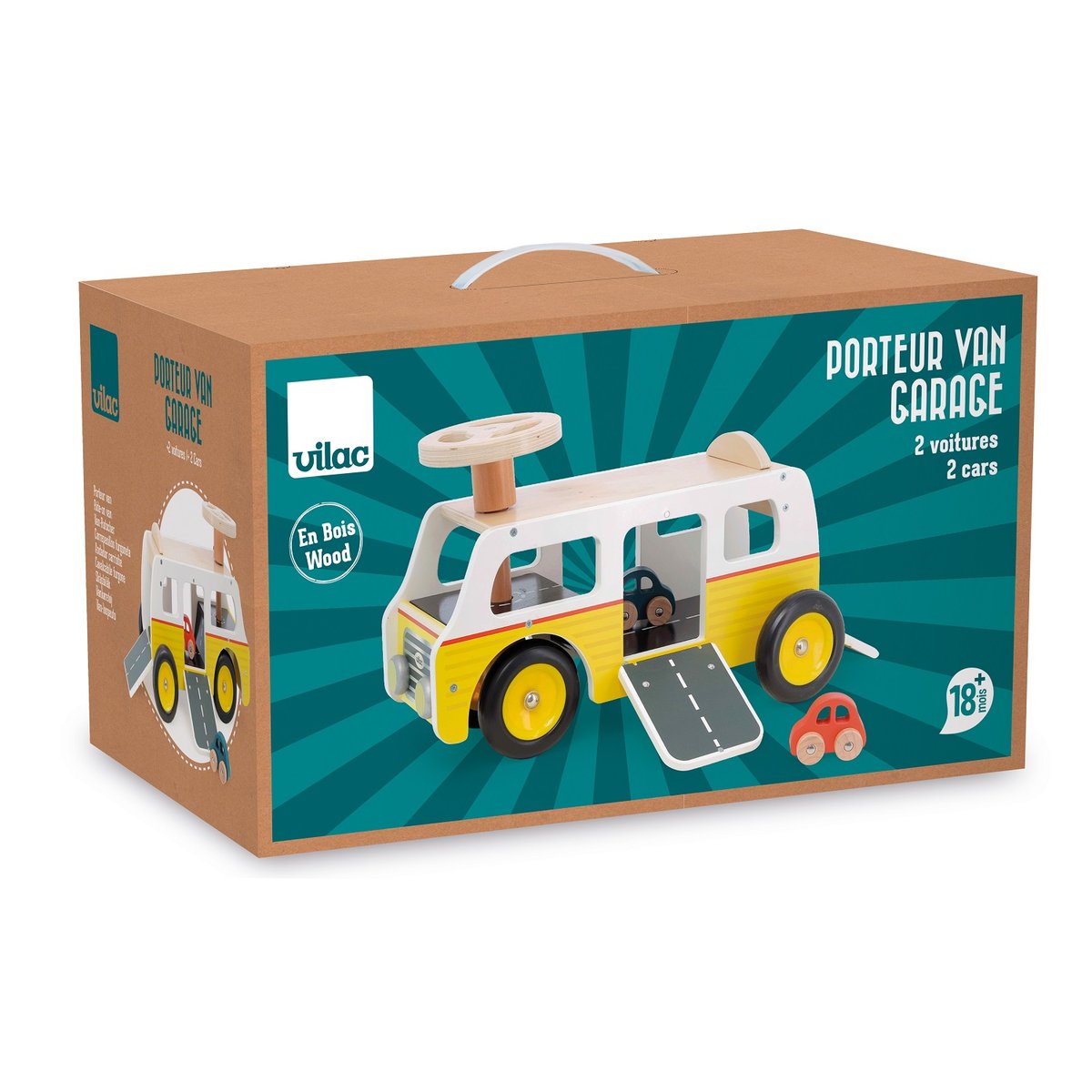Porteur Van garage en bois jaune, VILAC