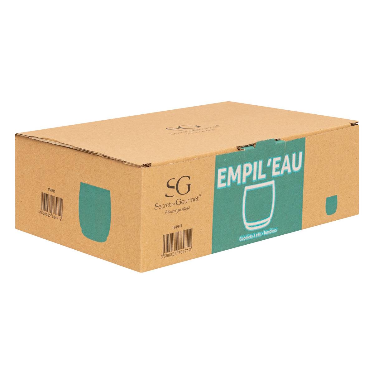 Lot de 6 verres bas en verre 32 cl EMPIL'EAU transparent, SECRET DE GOURMET