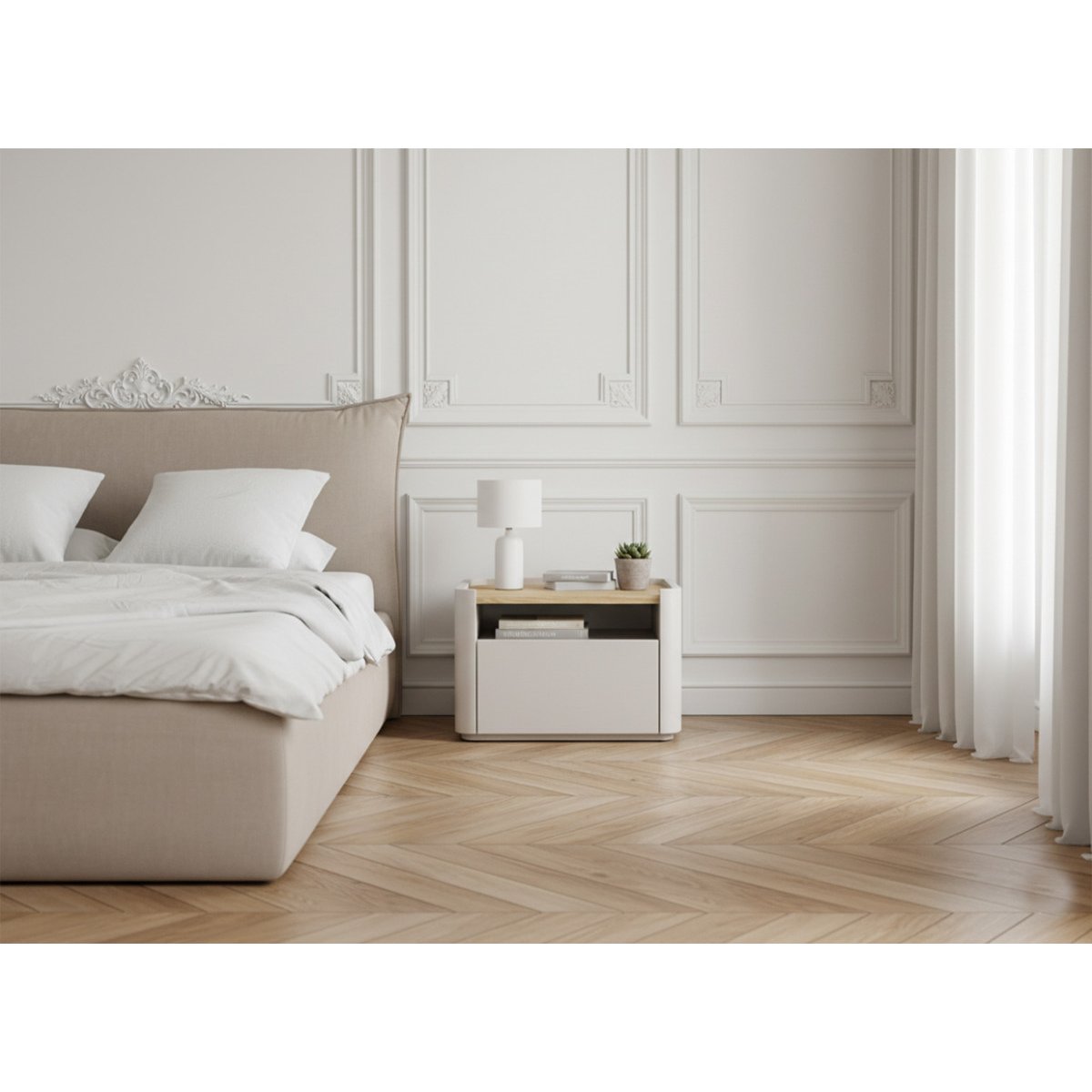 Table de chevet , ANYRA beige, BOBOCHIC