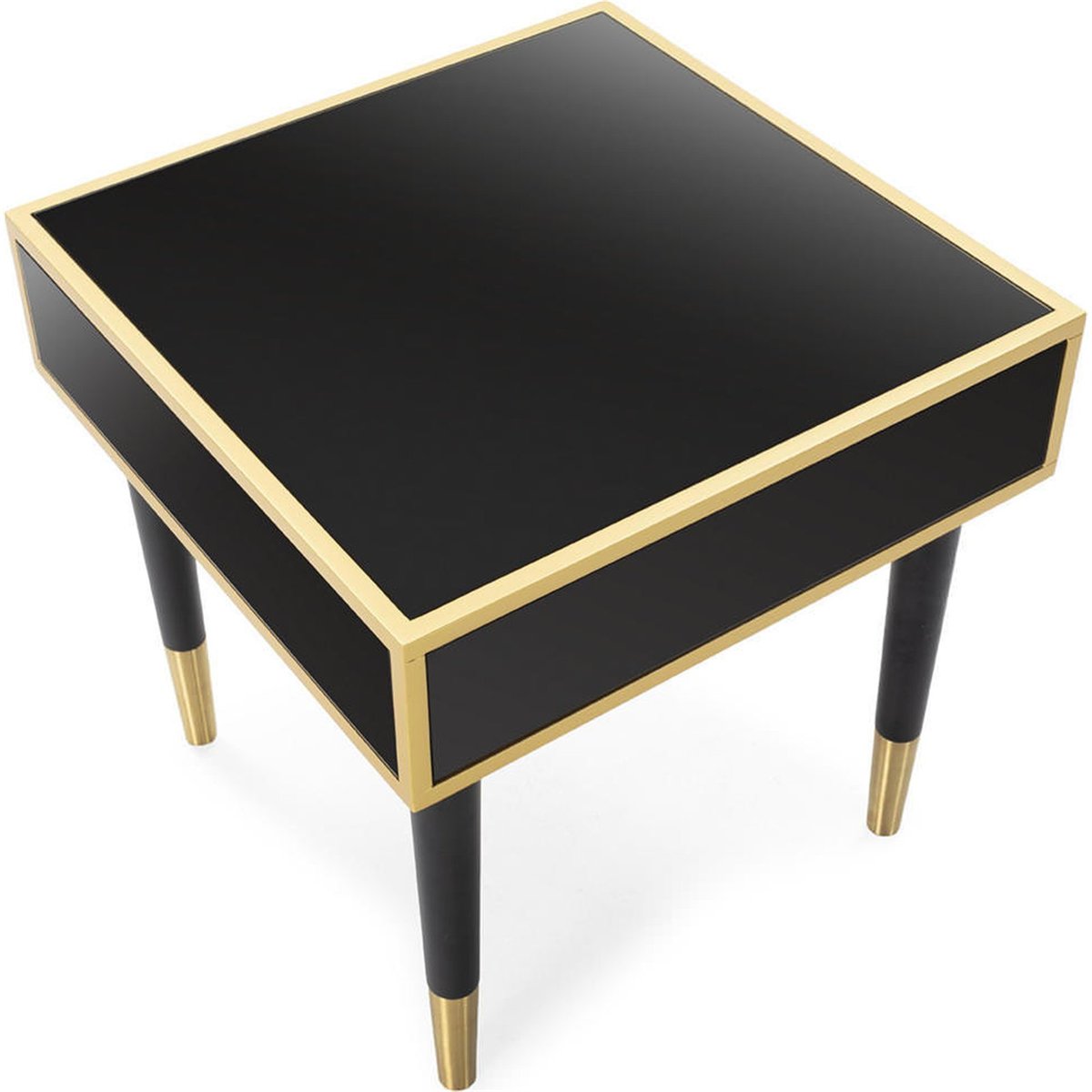 Table de chevet effet miroir avec tiroir noir et doré, RECOLLECTION