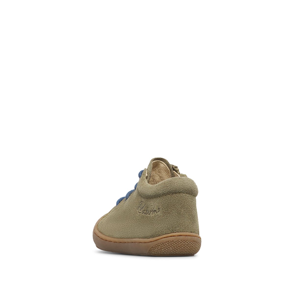 Chaussures premiers pas en suède avec fermeture éclair COCOON ZIP kaki-bleu, NATURINO