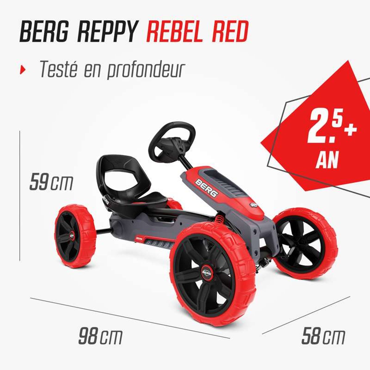Kart à Pédales pour Enfants, 2+ Ans, Reppy Rebel red, BERG TOYS