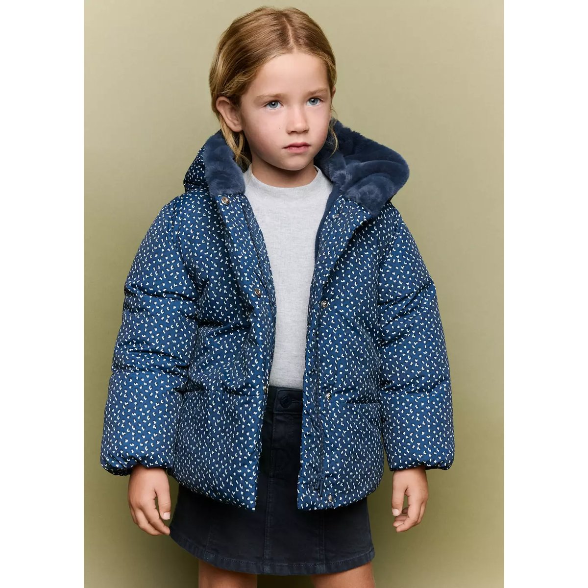 Anorak matelassé imprimé bleu marine, MANGO BABY