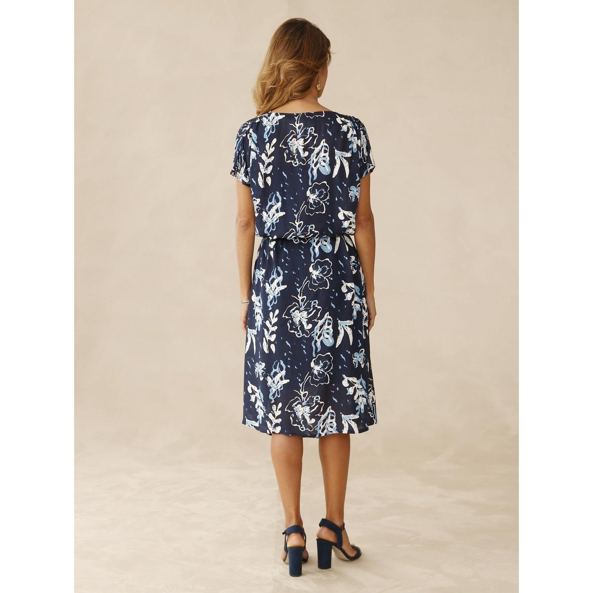 Robe col bénitier en maille imprimé bleu, DAXON