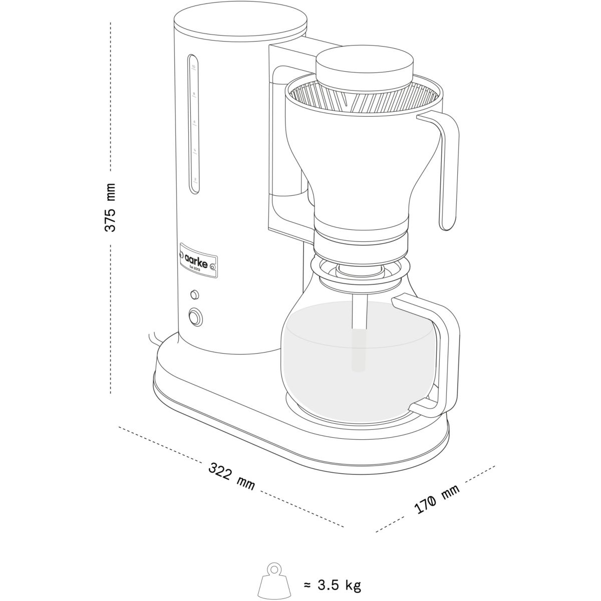 Cafetière filtre AAA1300 couleur unique, AARKE