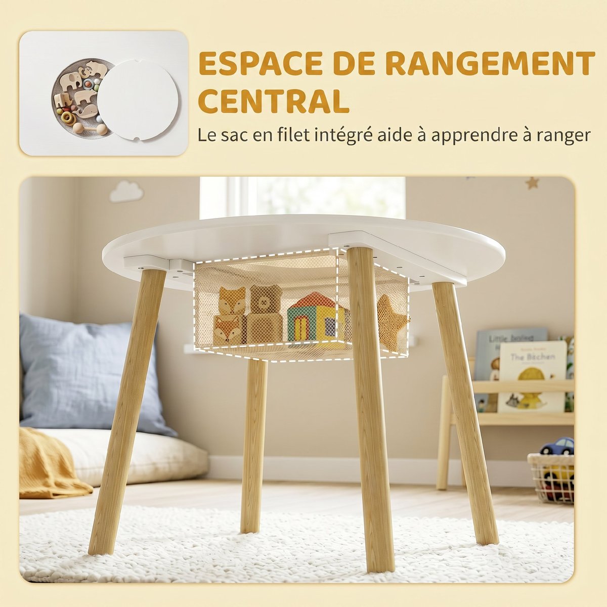 Ensemble table et chaises pour enfants MDF blanc, bois, AIYAPLAY