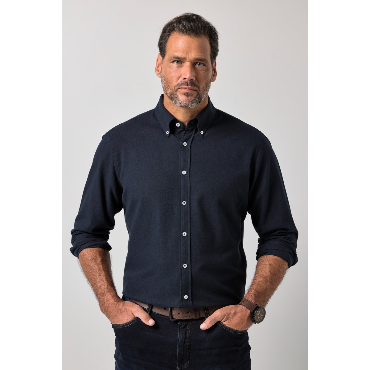 Chemise en flanelle, manches longues bleu foncé, JP1880