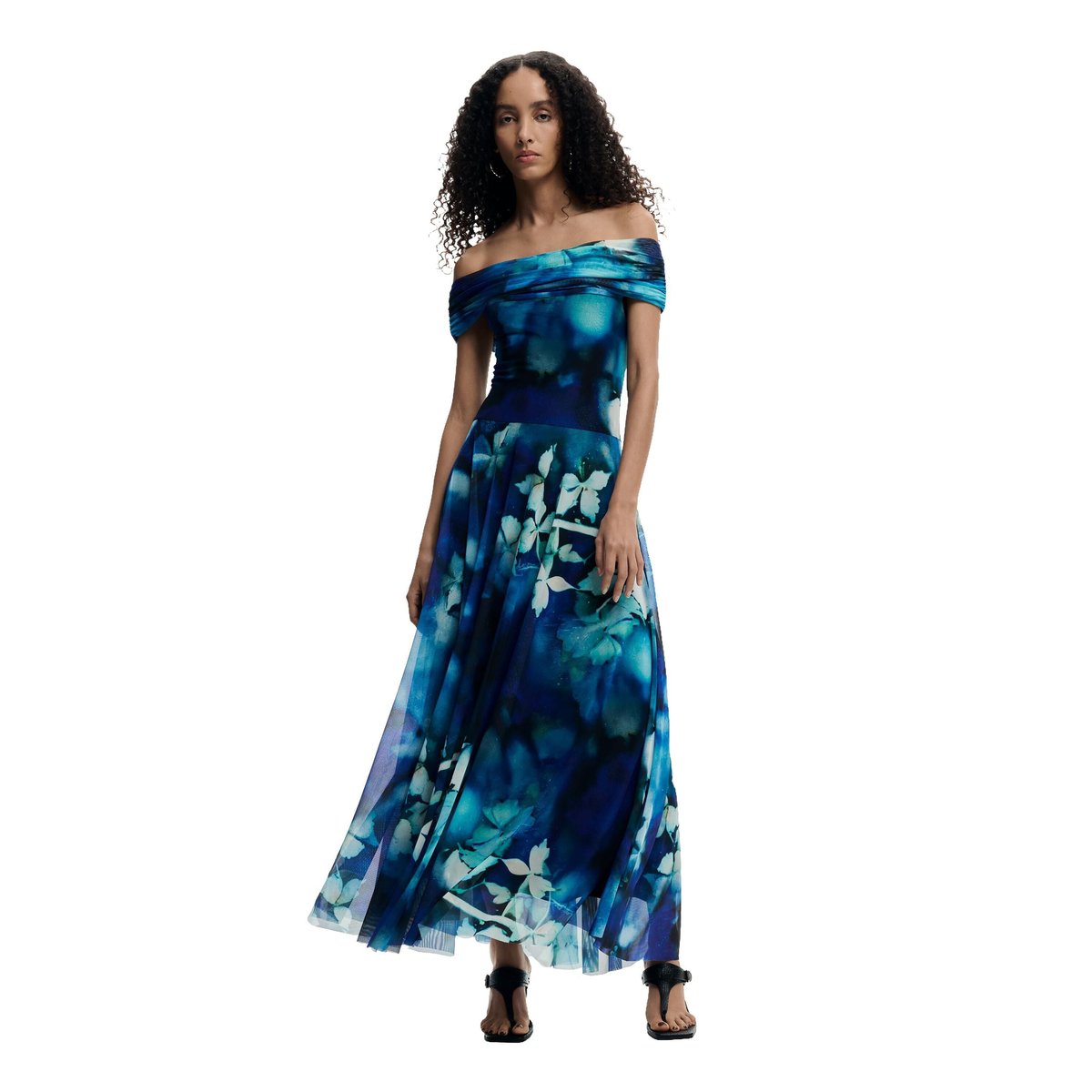 Robe longue à fleurs bleu, DESIGUAL