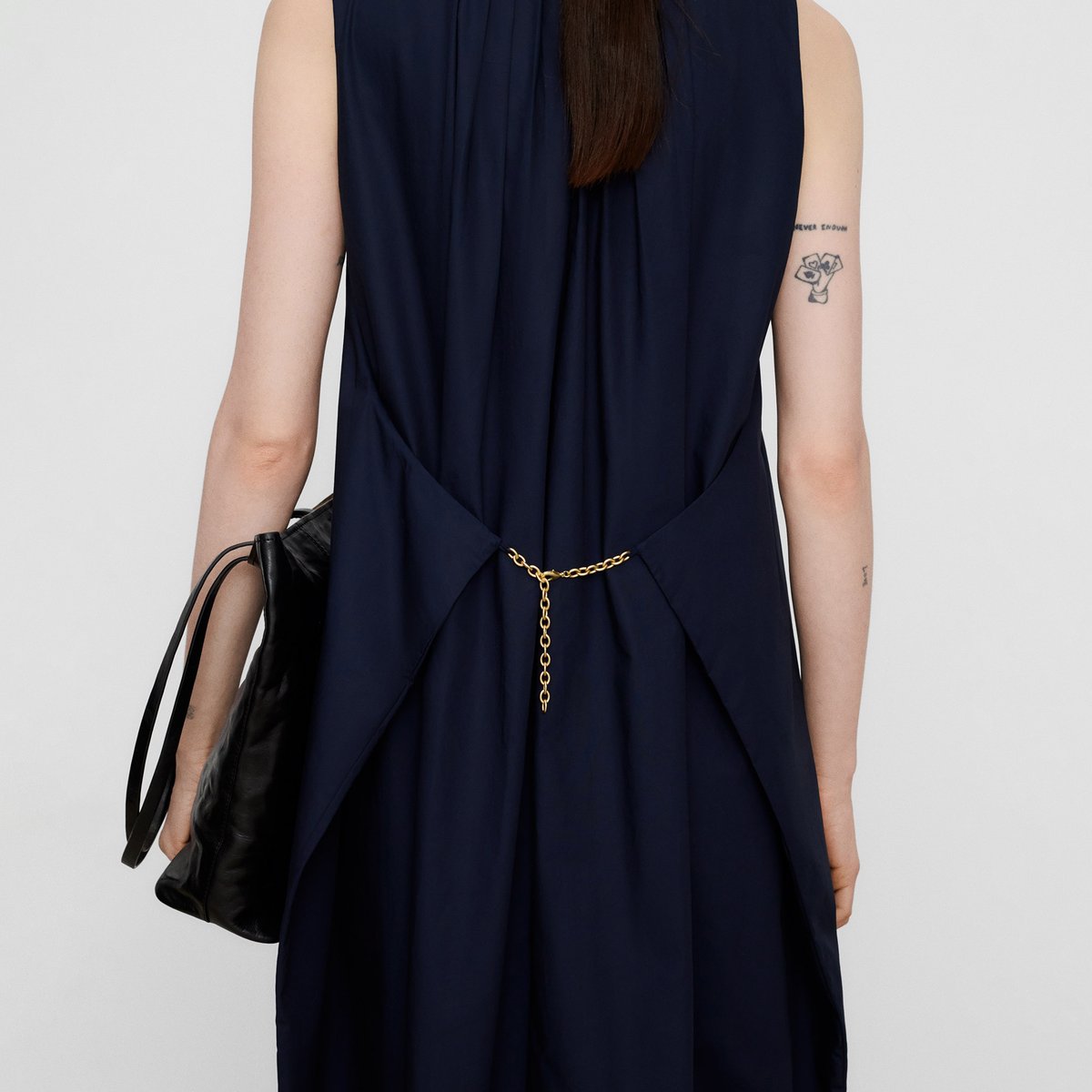 Robe en coton biologique à silhouette ballon bleu marine, ADOLFO DOMINGUEZ