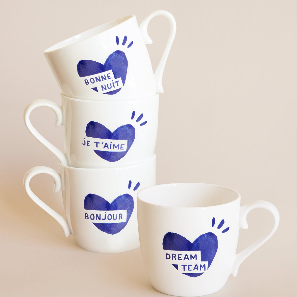 Mug cœur Je t'aime, CŒUR BLEU blanc - blanc, EMOI EMOI