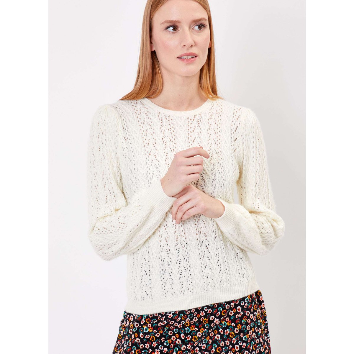 Pull maille fantaisie uni IZE blanc, PRINCESSE NOMADE