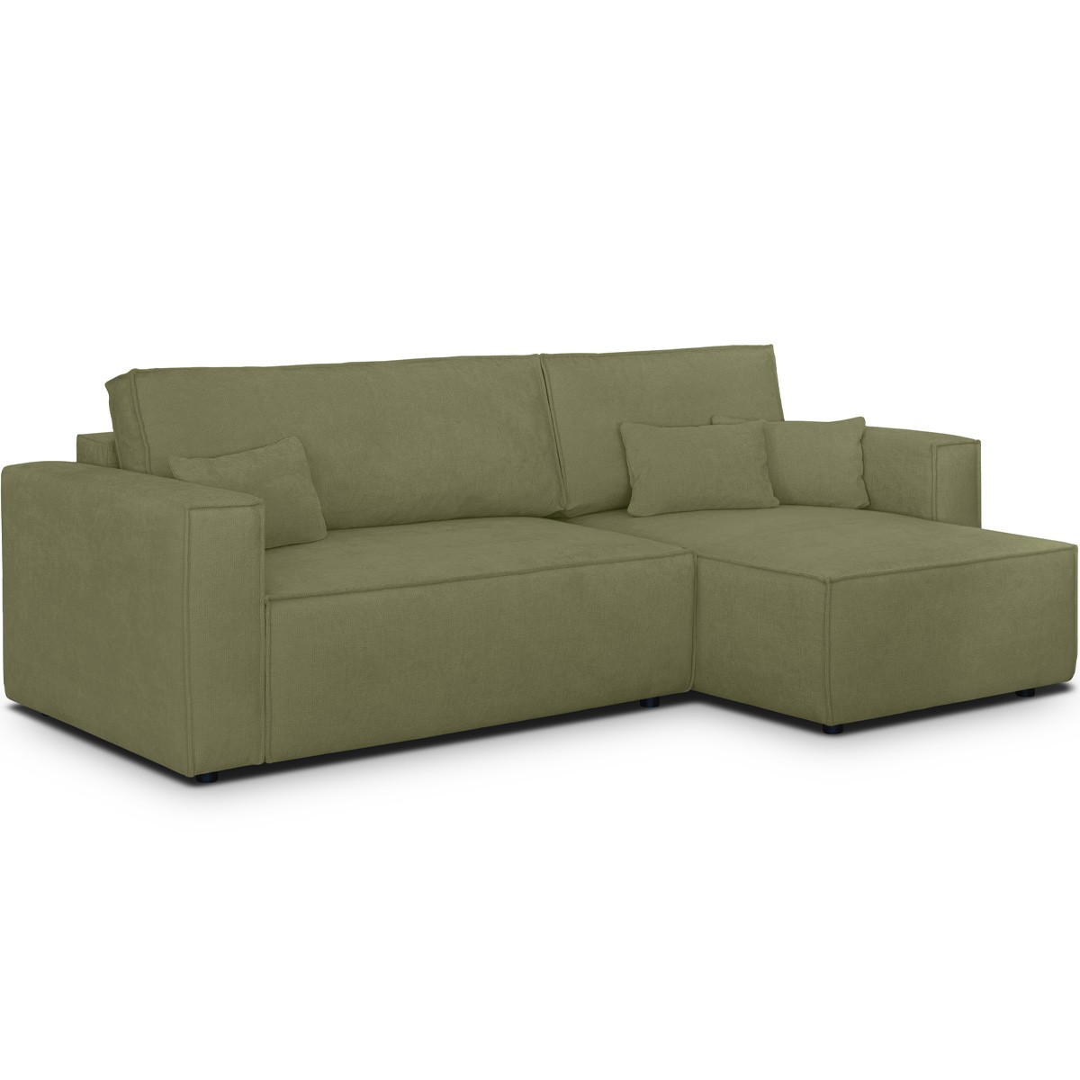 Canapé d'angle convertible 4 places en tissu chenille - LIVIA vert olive, HOMIFAB