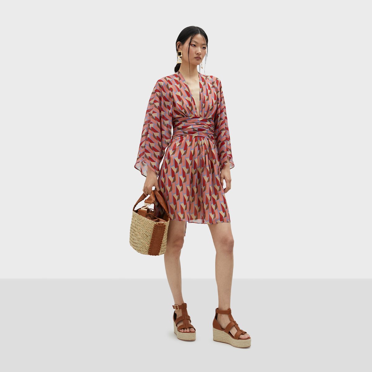 Robe courte avec ceinture large pêche, LOLA CASADEMUNT