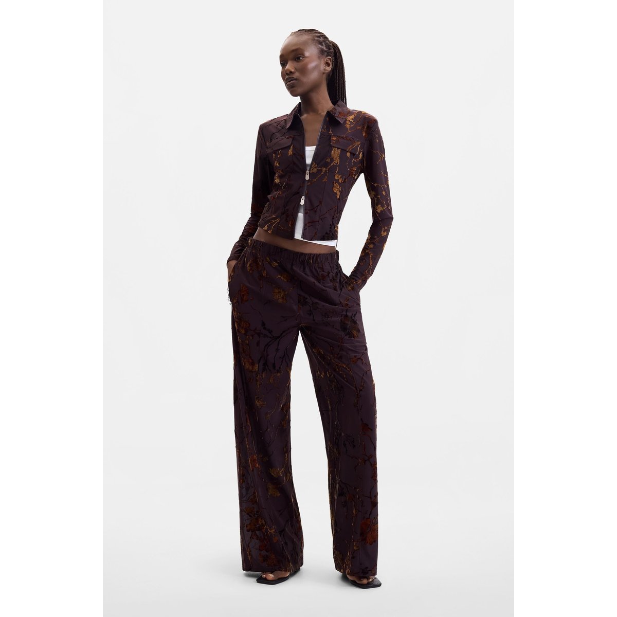 Pantalon long floqué marron, DESIGUAL