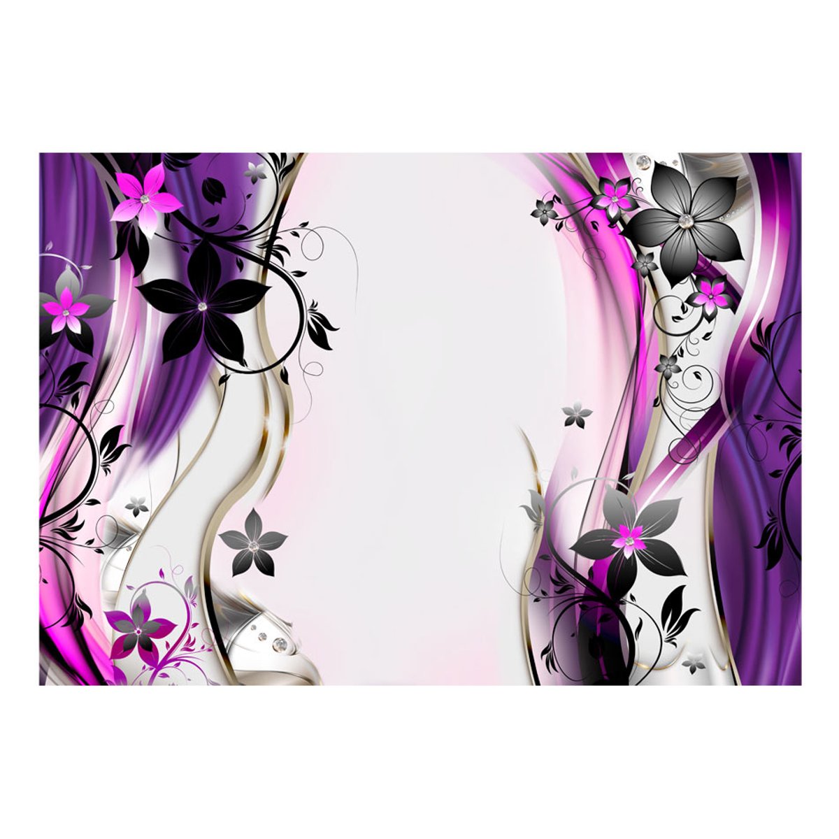 Papier peint intissé panoramique Blooming delight noir, EDEN