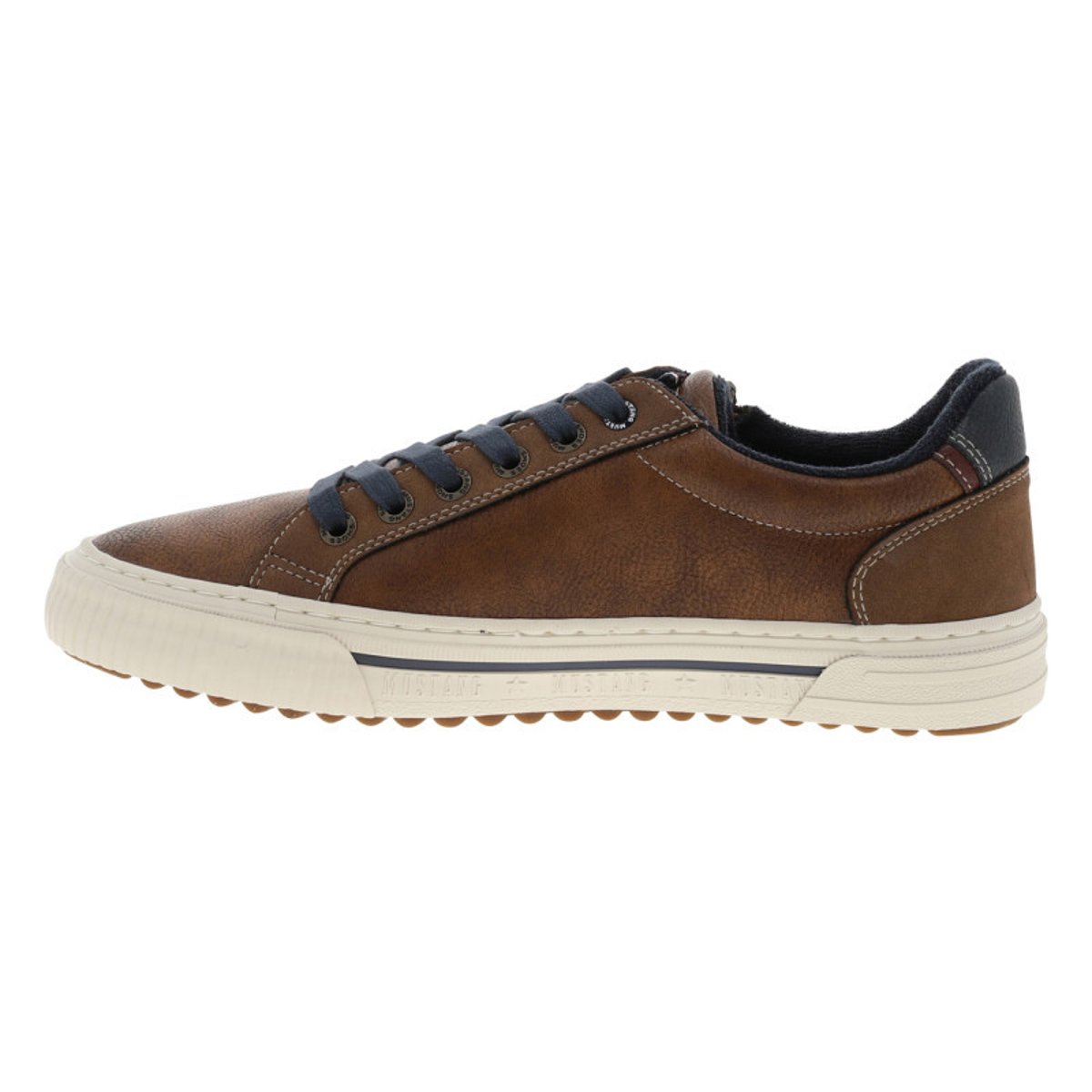 Tennis marron à talon plat avec des lacets et un zip latéral marron, MUSTANG
