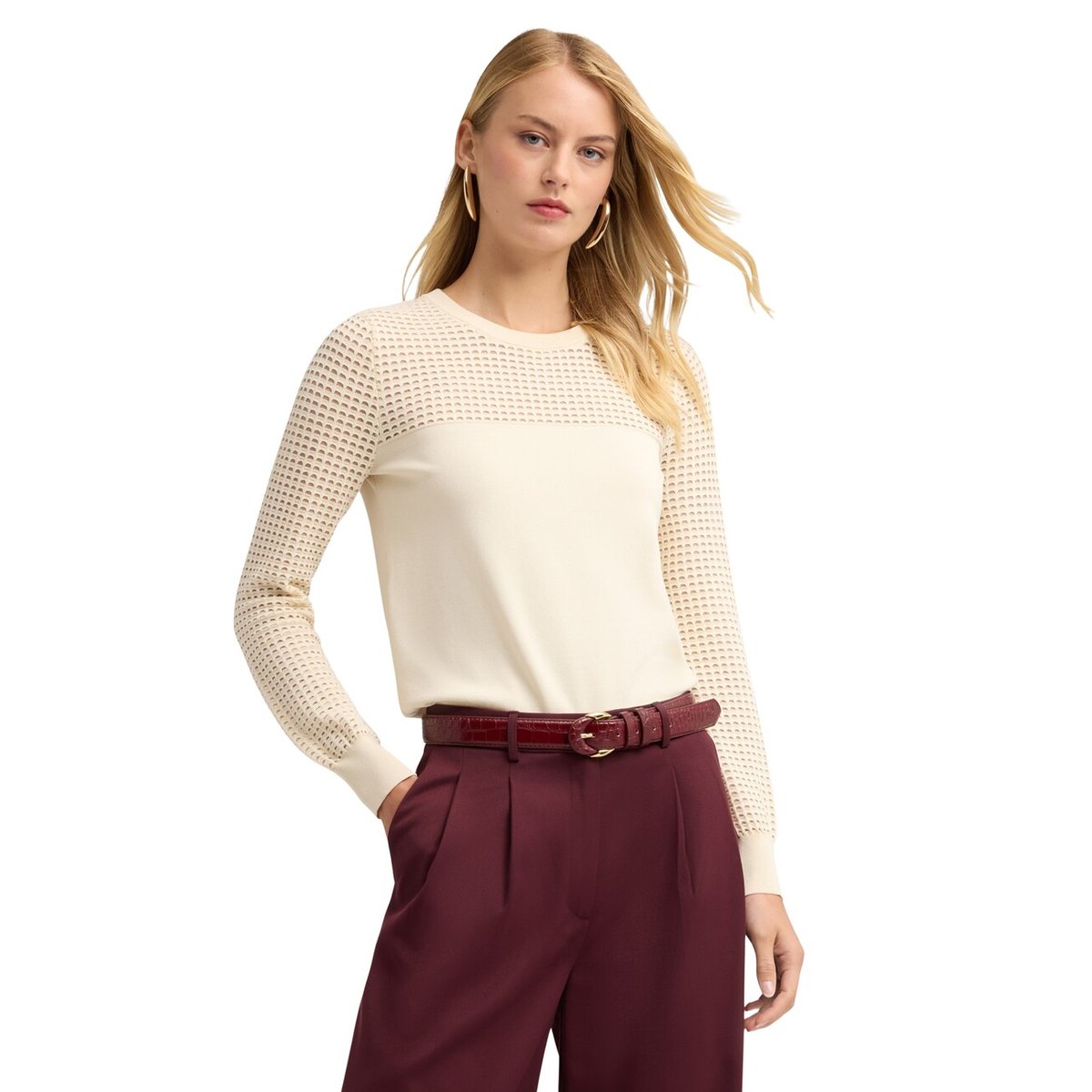 Pull avec détails ajourés blanc, MOTIVI