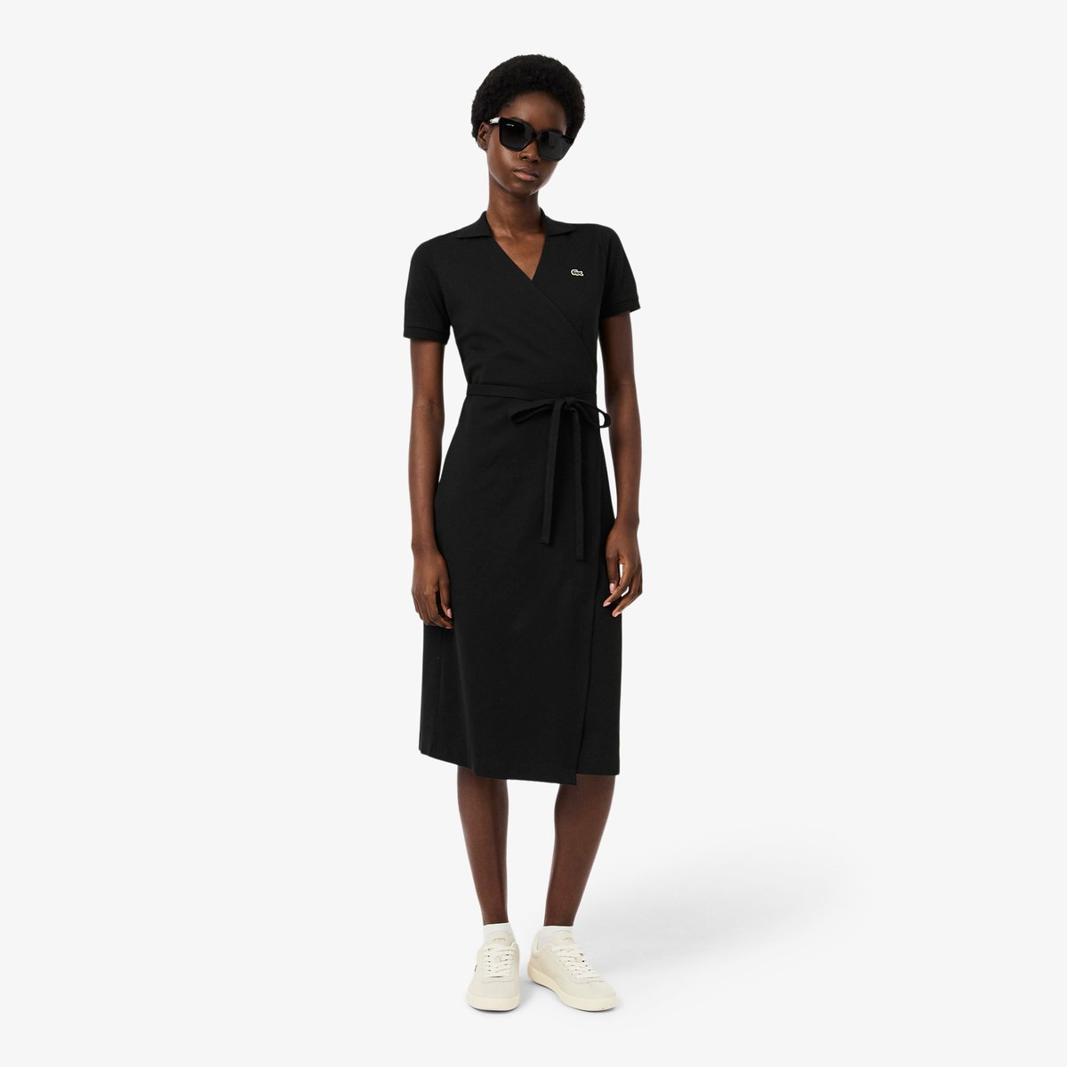 Robe polo portefeuille mini Piqué stretch noir-031, LACOSTE