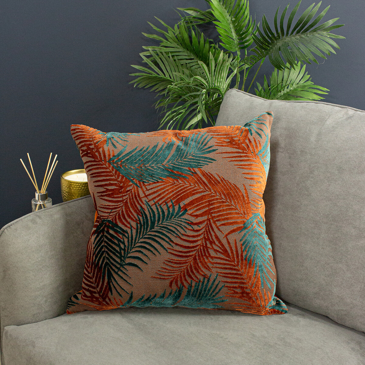Palm Grove Filled Cushion 50x50cm teal, PAOLETTI