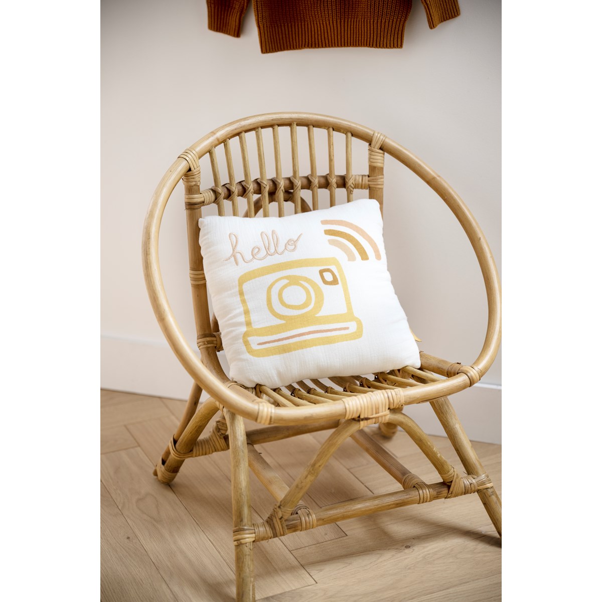 Coussin déco carré en coton blanc, SAUTHON