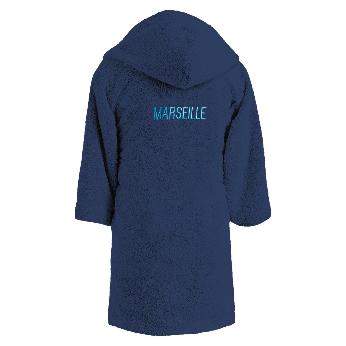 Peignoir enfant brodé 100% coton, OM RUBAN bleu marine, OLYMPIQUE DE MARSEILLE