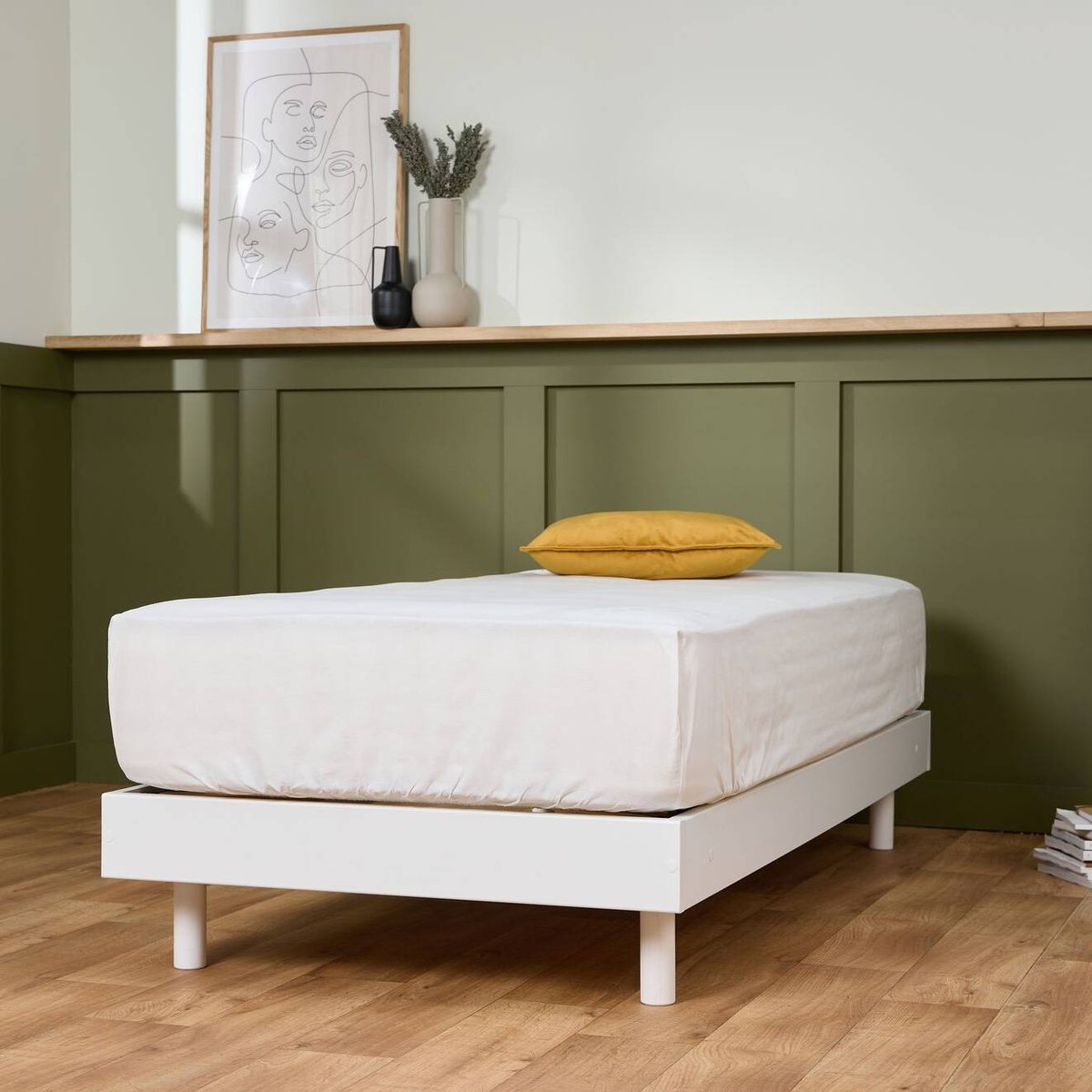 Sommier kit décor bois - ELIAN blanc, CAMIF