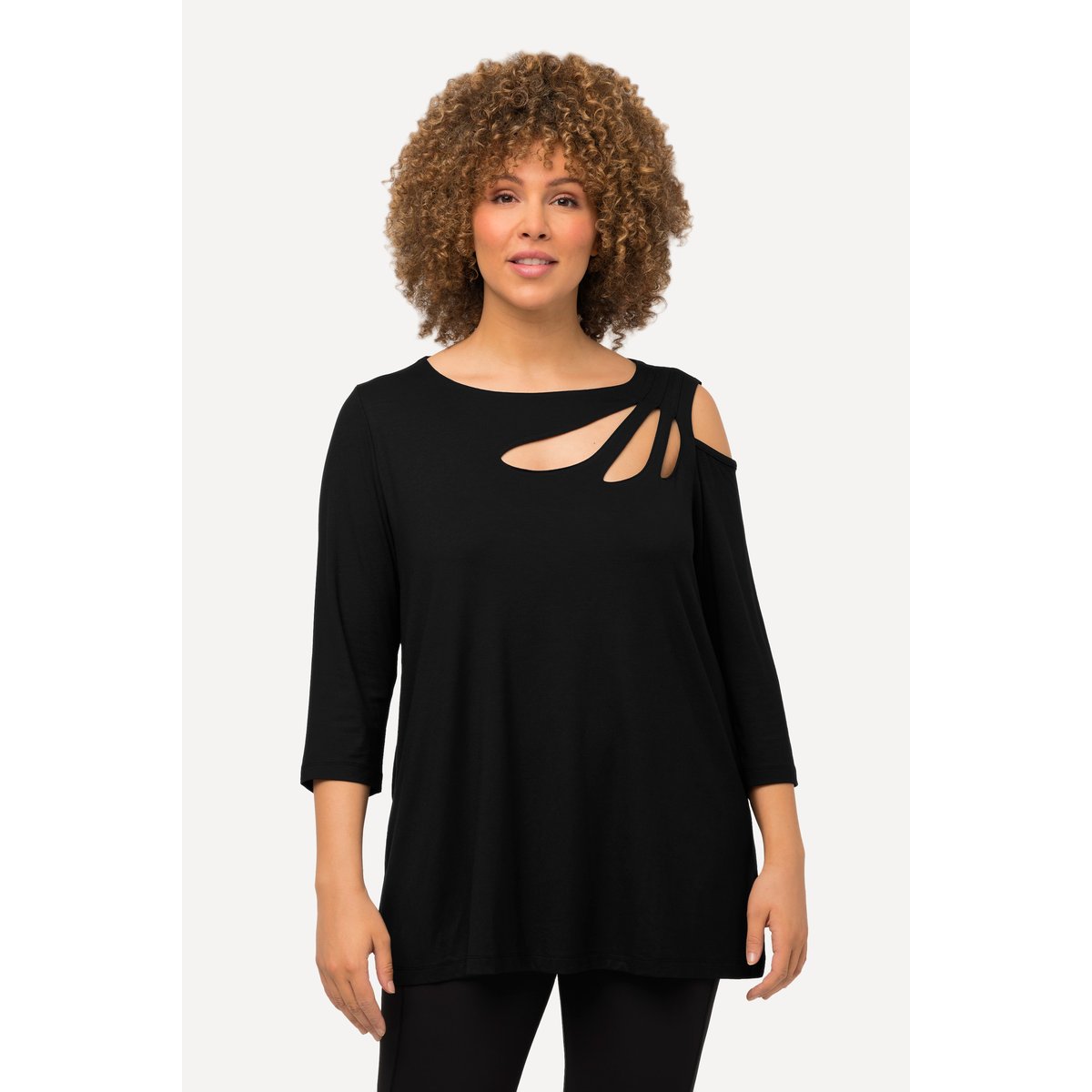 T-shirt avec découpes noir, ULLA POPKEN