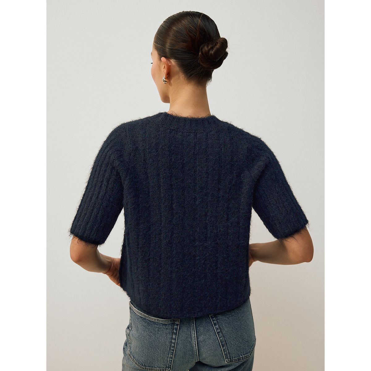 T-shirt ras du cou en maille avec laine gemme bleu marine, NEXT