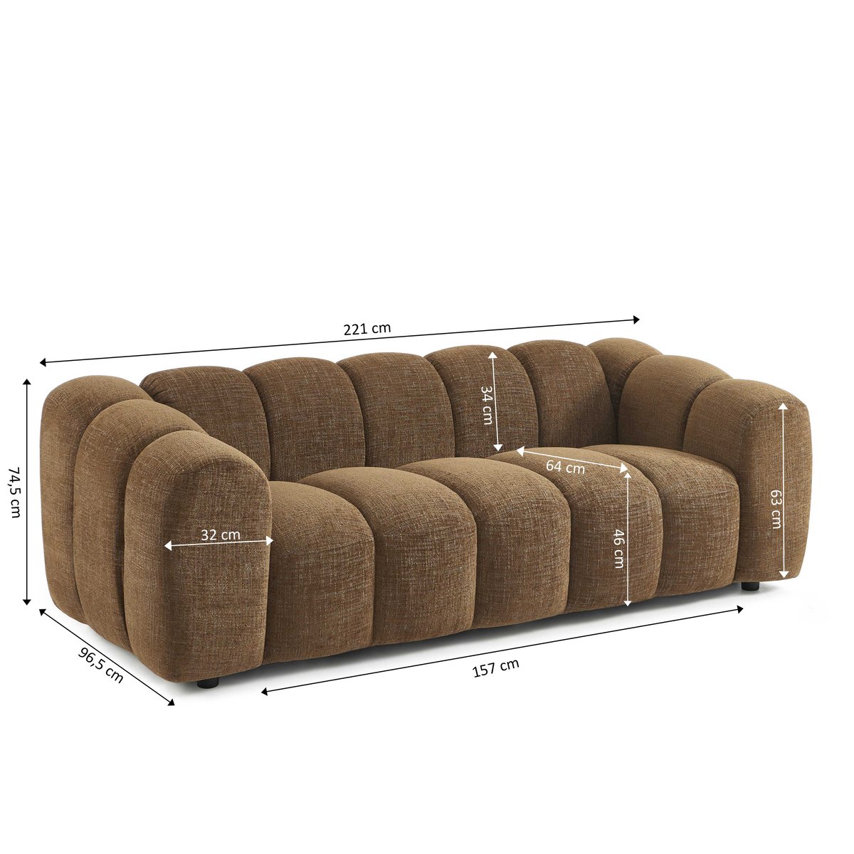 Canapé droit 3 places en tissu SUNNY marron, SORELH