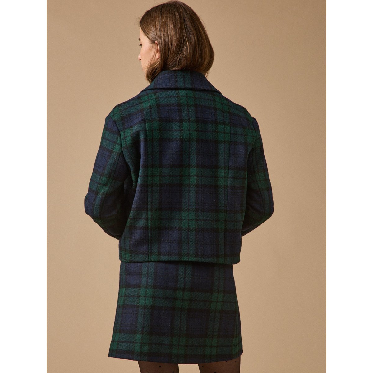 Veste tartan en laine carreaux vert/marine, CYRILLUS