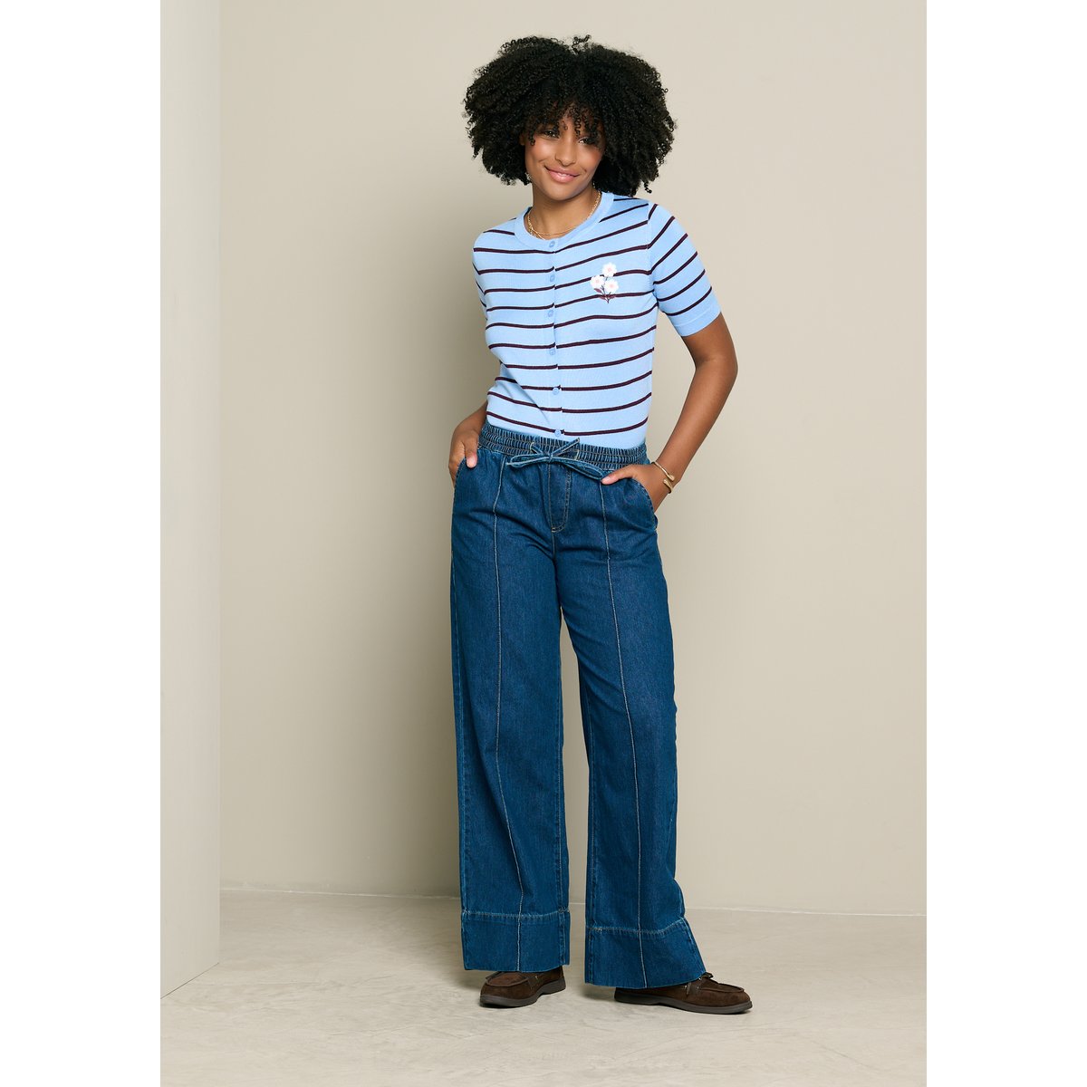 Jean large taille élastiquée dark blue, LOLALIZA