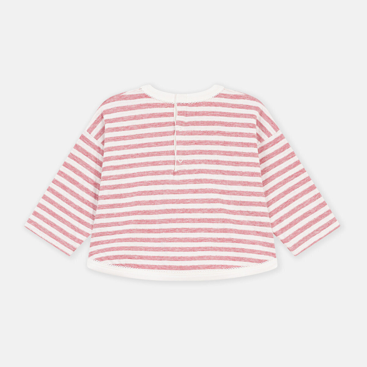 T-shirt manches longues en coton rayé rose, PETIT BATEAU
