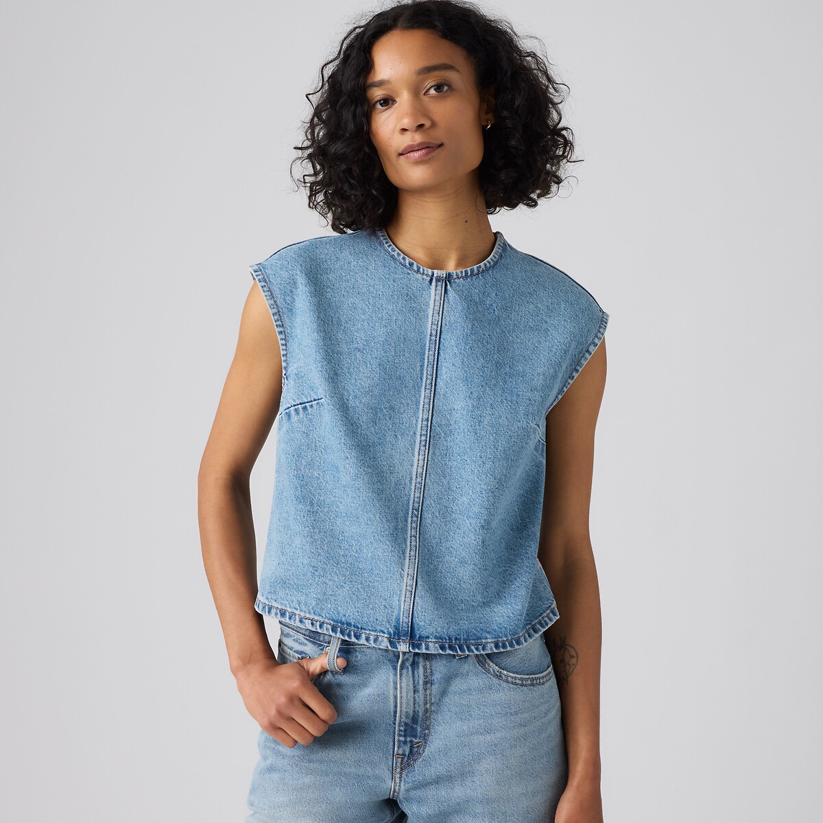 Blouse en denim col rond sans manches denim, LEVI'S