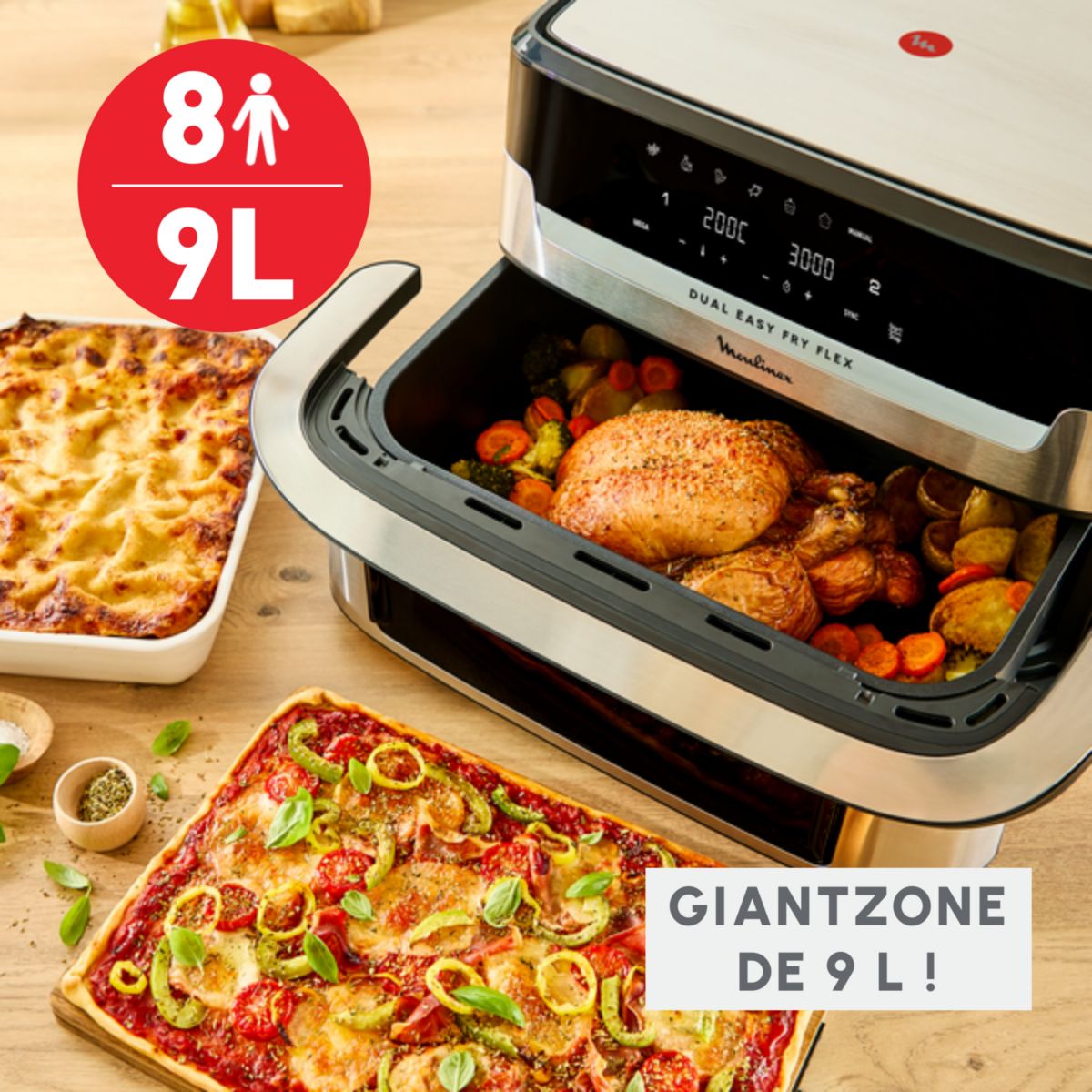 Friteuse sans huile Easy Fry Dual Flex EZ922DF0 acier, MOULINEX