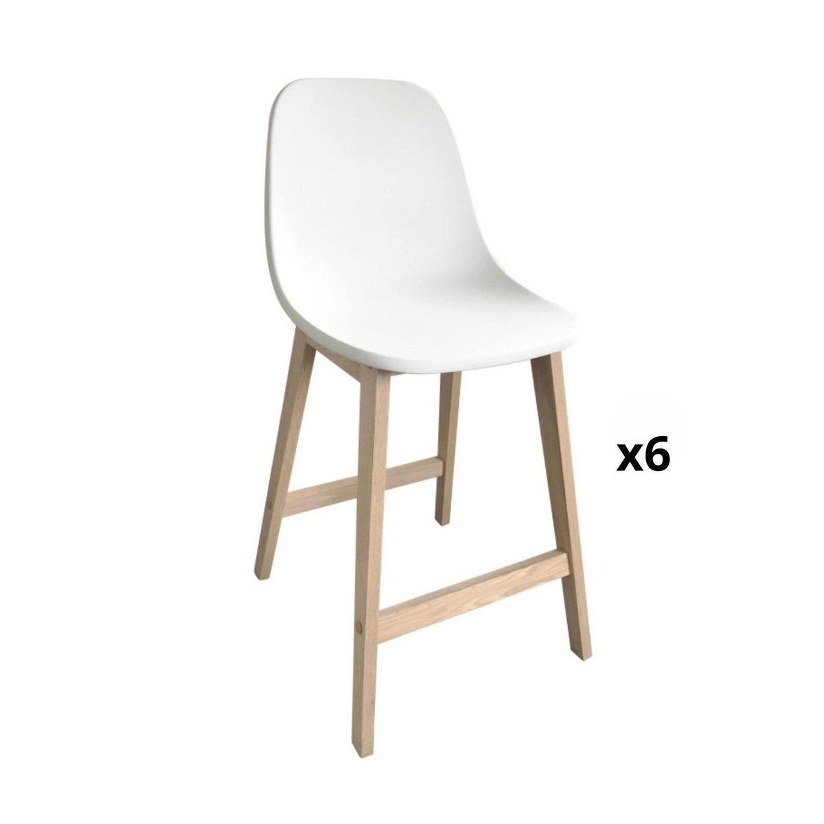 Lot de chaises d'ilot et bar en chêne avec assise plastique 65cm ELIOS | Lot de 6 blanc, MOB IN