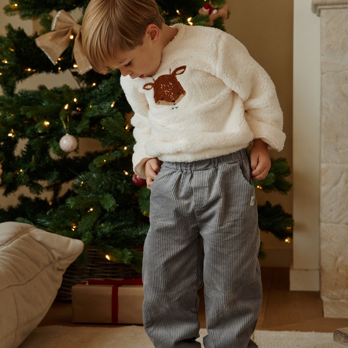 Pantalon bébé en velours côtélé Oslo gris, PETIT BEGUIN