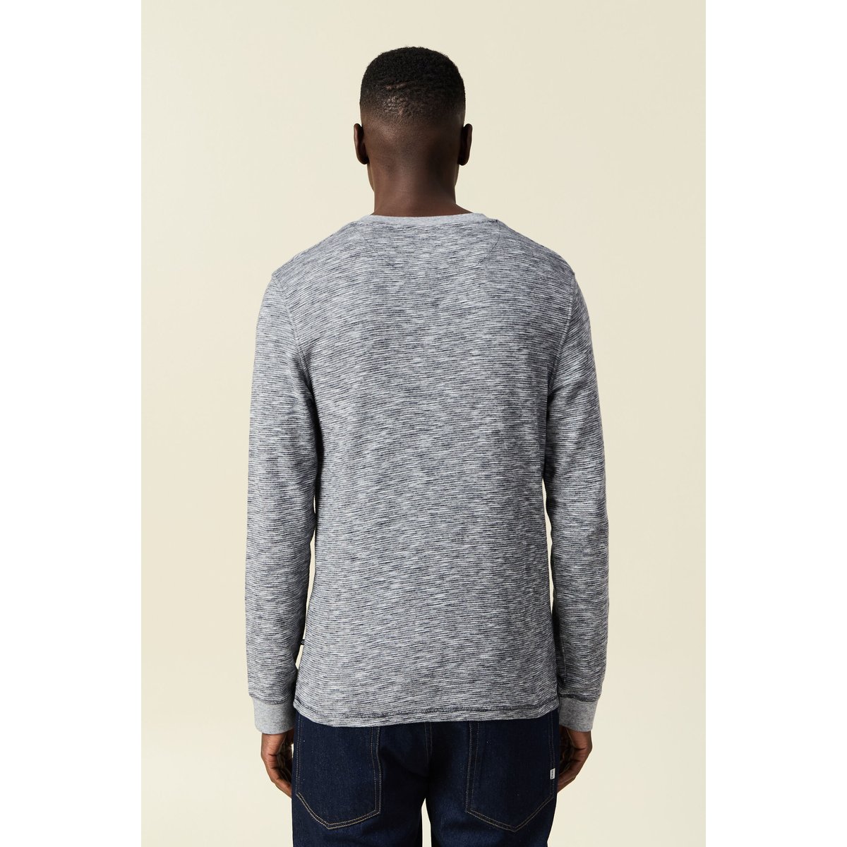 T-shirt en coton manches longues bleu foncé, BONOBO