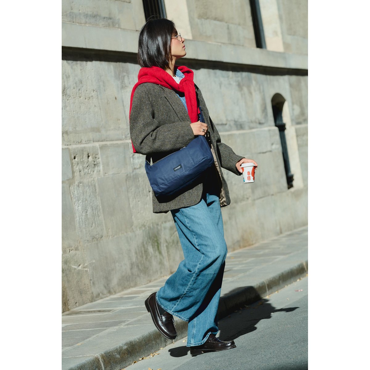 Sac crossbody en coton enduit MINI CHARLOT bleu enduit, RIVEDROITE